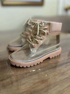 AKID Toddler Clear Transparent Lace-Up Boots in Blush Pink